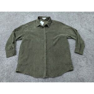 All:Row Button Up Shirt Womens‎ Medium Green 3/4 Sleeve Oversized